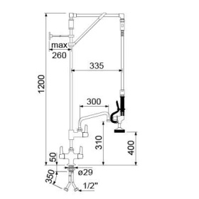 Sprcha na nádobí CLASSIC pákové madlo horní díl keramického ventilu 1/2″ přípojka 1/2″