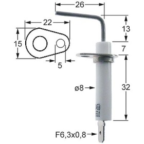 Monitorovací elektroda L1 13mm L2 26mm příruba přípojka Faston samec 6,3 mm D1 ø 8mm
